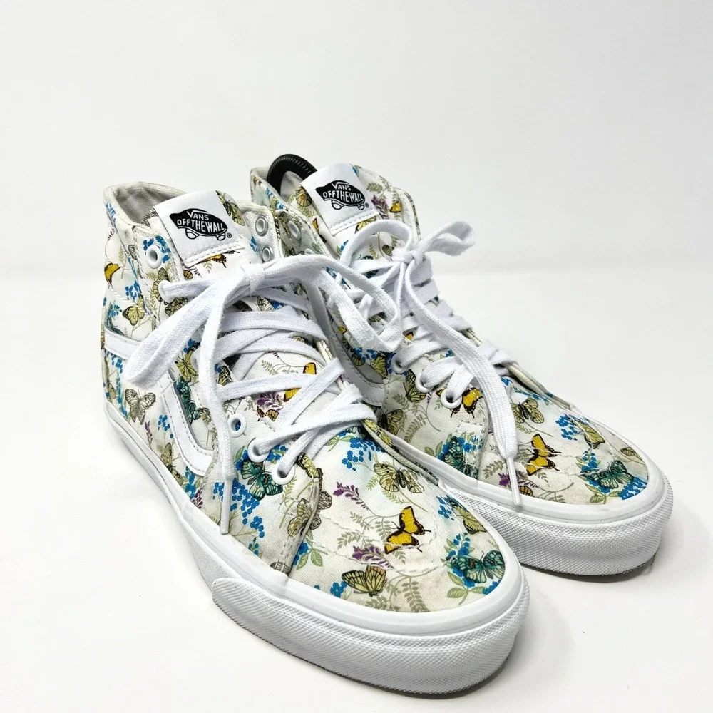 Vans Sk8-Hi Butterfly Floral White High Top Sneakers Mens Size 8 Womens 9.5
